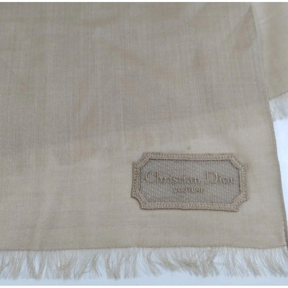 Christian Dior Couture Silk Cashmere Wool Scarf Shawl Beige Italy/99
